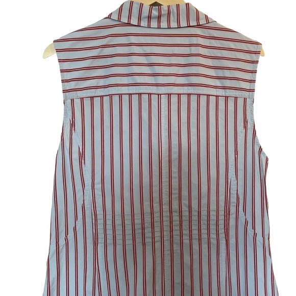 DEREK LAM 10 CROSBY Blue/Red Striped Dress Ruffle Shirtdress Sleeveless - Sz 16 - Picture 9 of 16